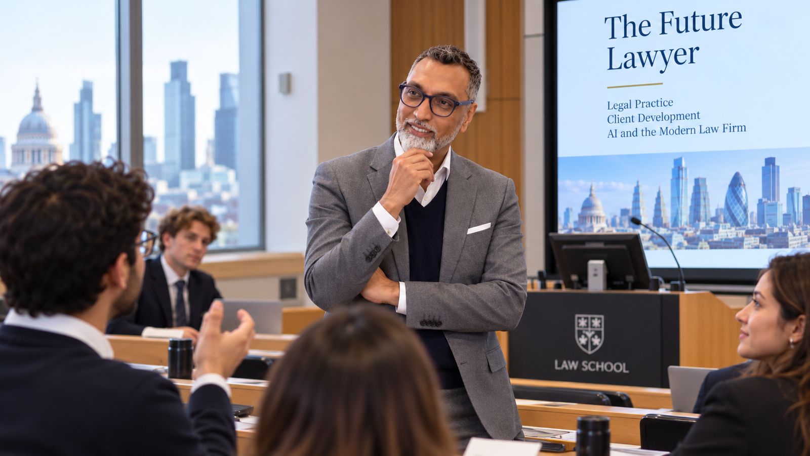 Rifat Sheikh listening to a student's point during a seminar discussion